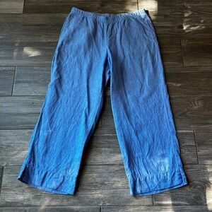 J.Jill Love‎ Linen 100% Wide Leg Cropped Pants Women's Blue Size S Elastic Waist